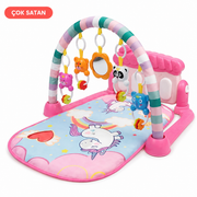 Pembe Sevimli Piyanolu Sesli Işıklı Aynalı Oyun Halısı Bebek Yenidoğan