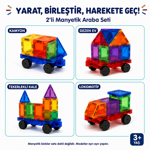 2 Adet Araba Eklentisi Manyetik Oyuncak - Mıknatıslı Manyetik Bloklar