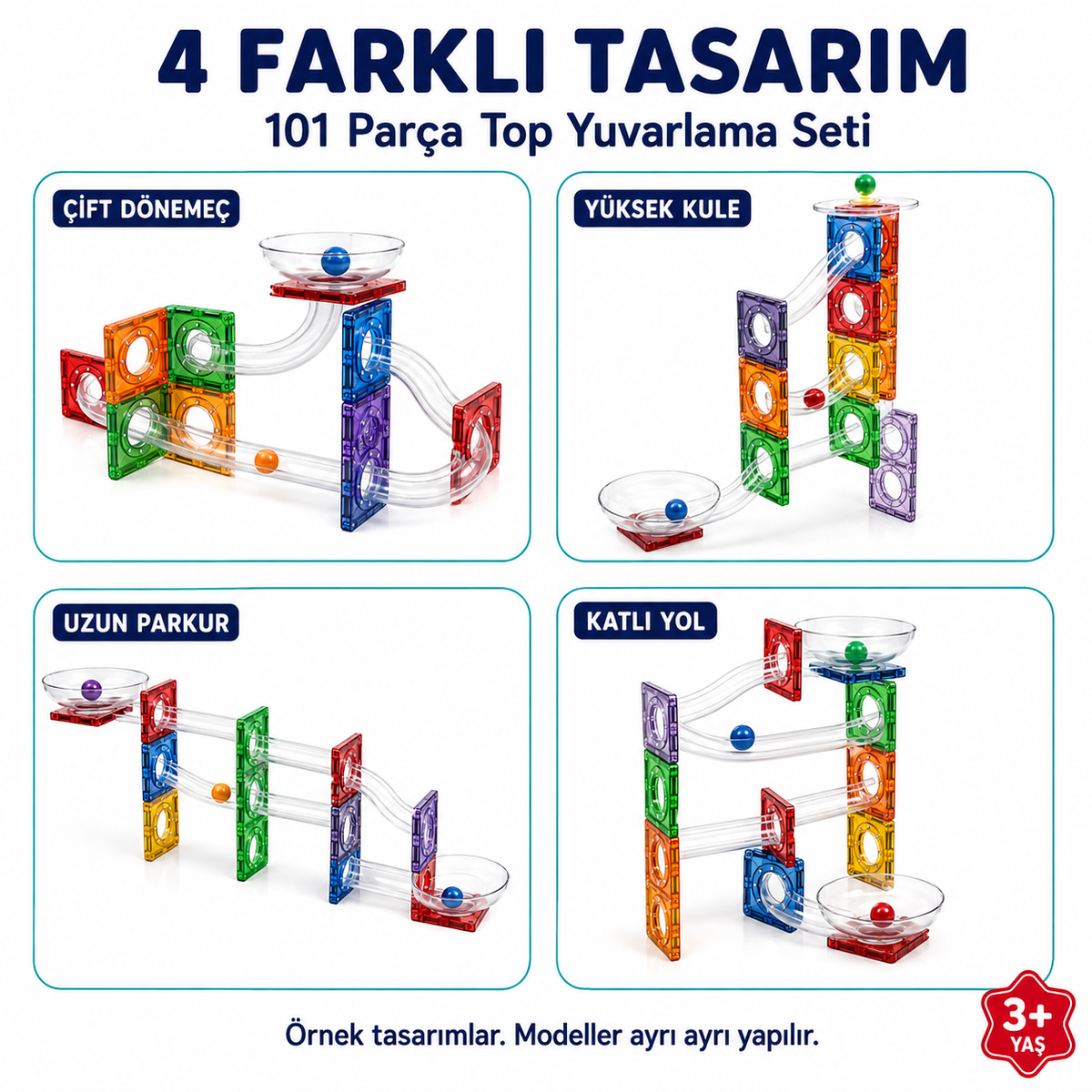 Ball Run Parkur Oyunu – Manyetik Bloklar Çocuklar İçin Renkli 3 Boyutlu 101 Parça Yapı Seti