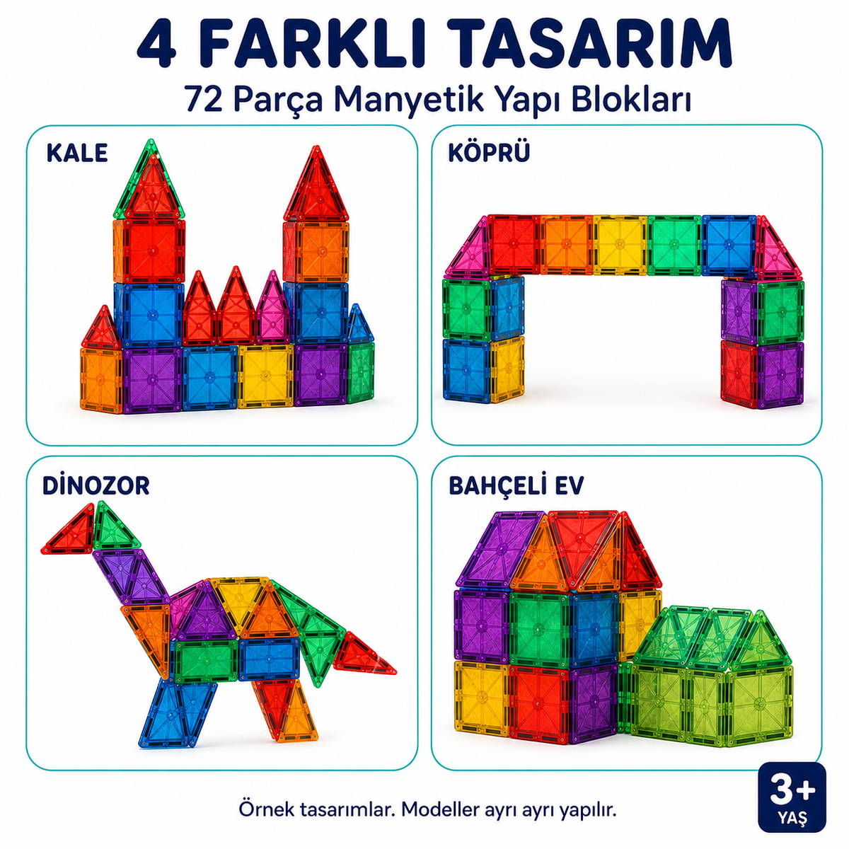 72 Parça Manyetik Yapı Blokları 3D Karo Oyun Seti - 2