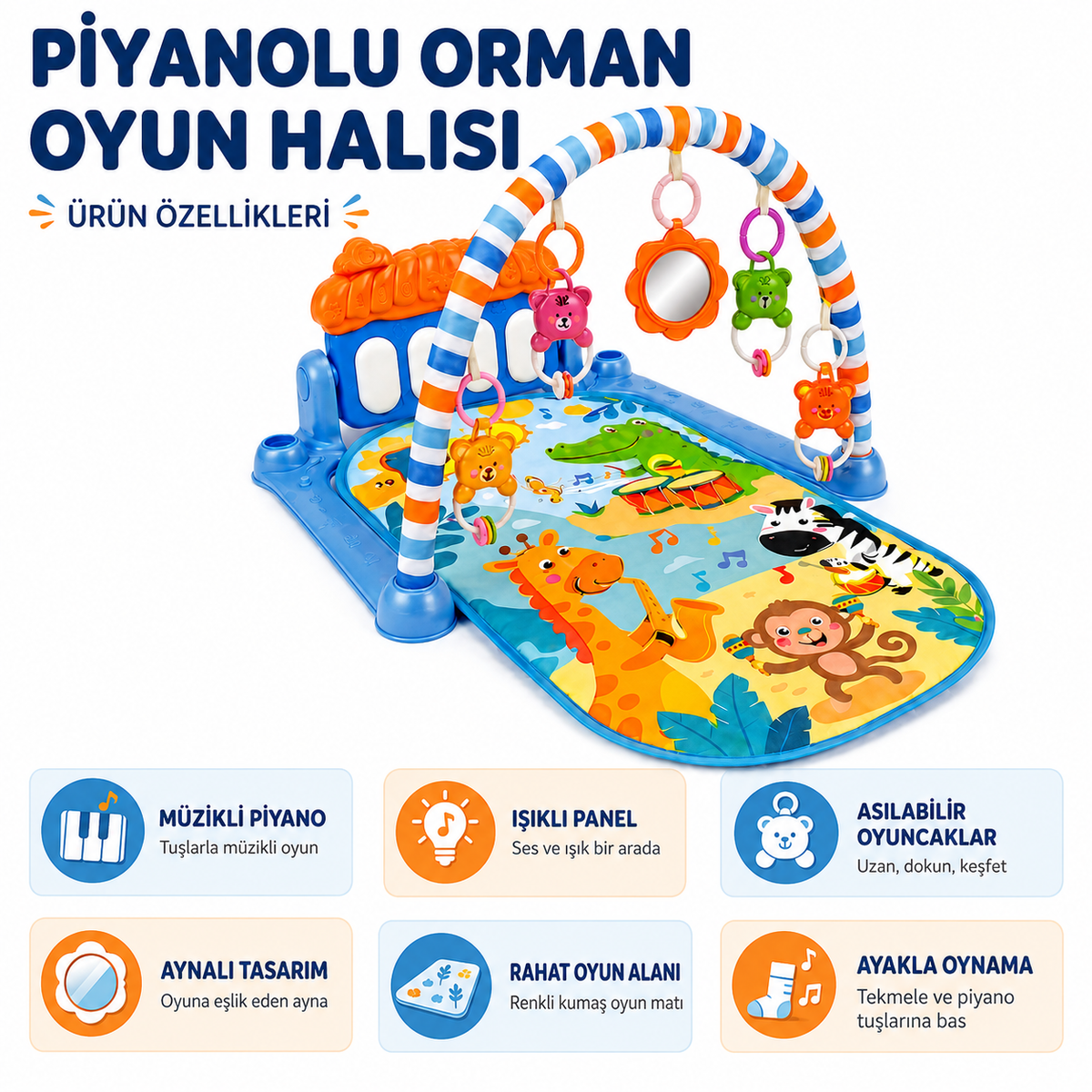 OYUN HALISI Sevimli Piyanolu Sesli Işıklı Aynalı Oyun Halısı Bebek Yenidoğan