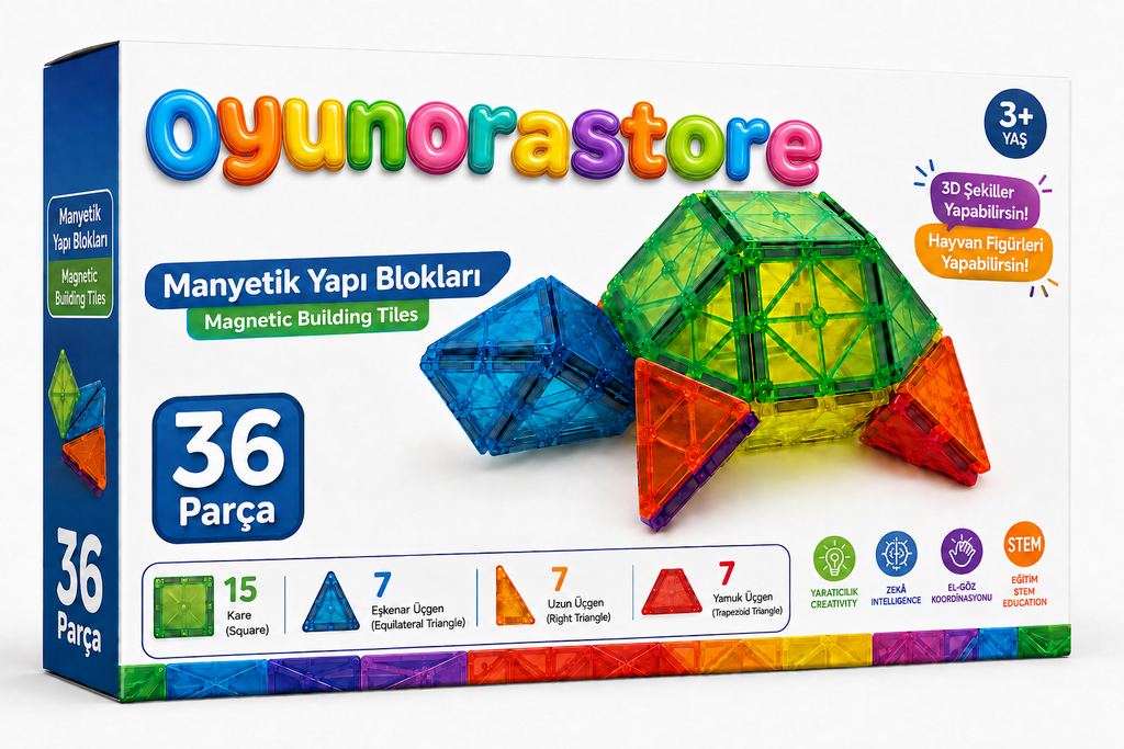 36 Parça Manyetik Yapı Blokları - Çocuklar için Renkli 3 Boyutlu Karo Oyun Seti Oyuncak Yap-Boz