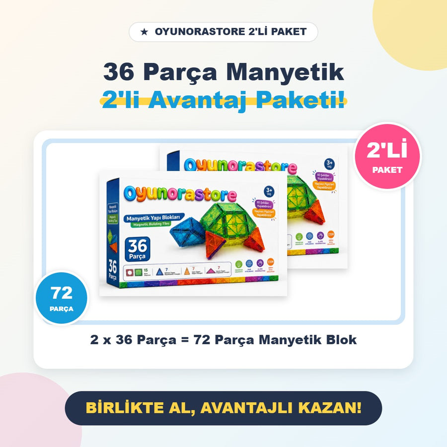 2'li 36 parça manyetik yapı blokları paketi - 72 parça