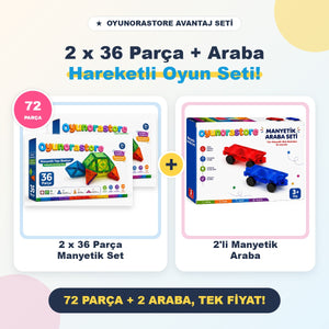 Manyetik Yapı + Araba Seti: 2 x 36 Parça + 2'li Araba
