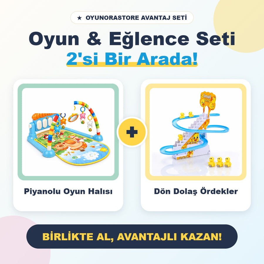 Mavi mantar piyanolu oyun halısı ve Dön Dolaş Ördekler oyuncak seti