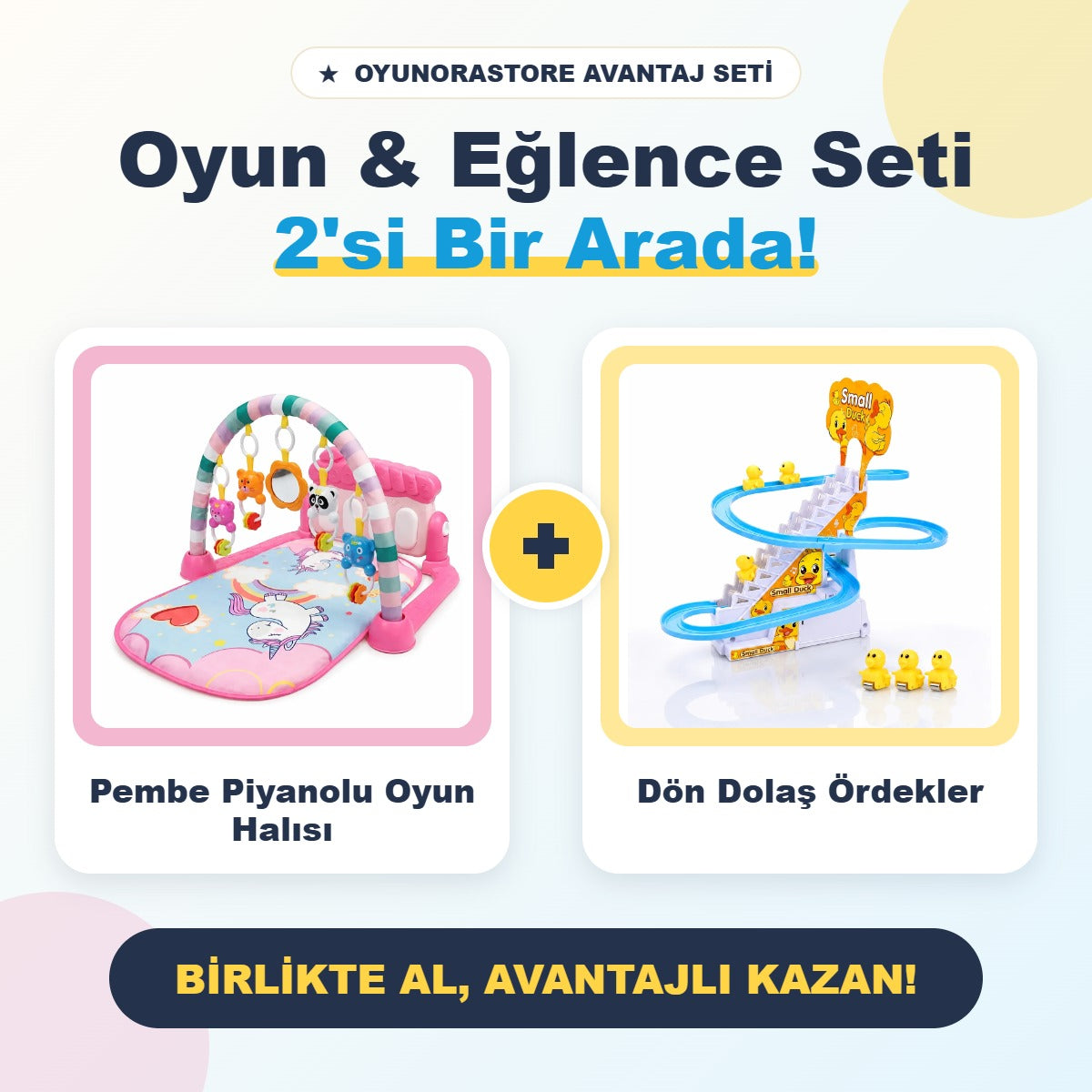 Pembe piyanolu oyun halısı ve Dön Dolaş Ördekler oyuncak seti