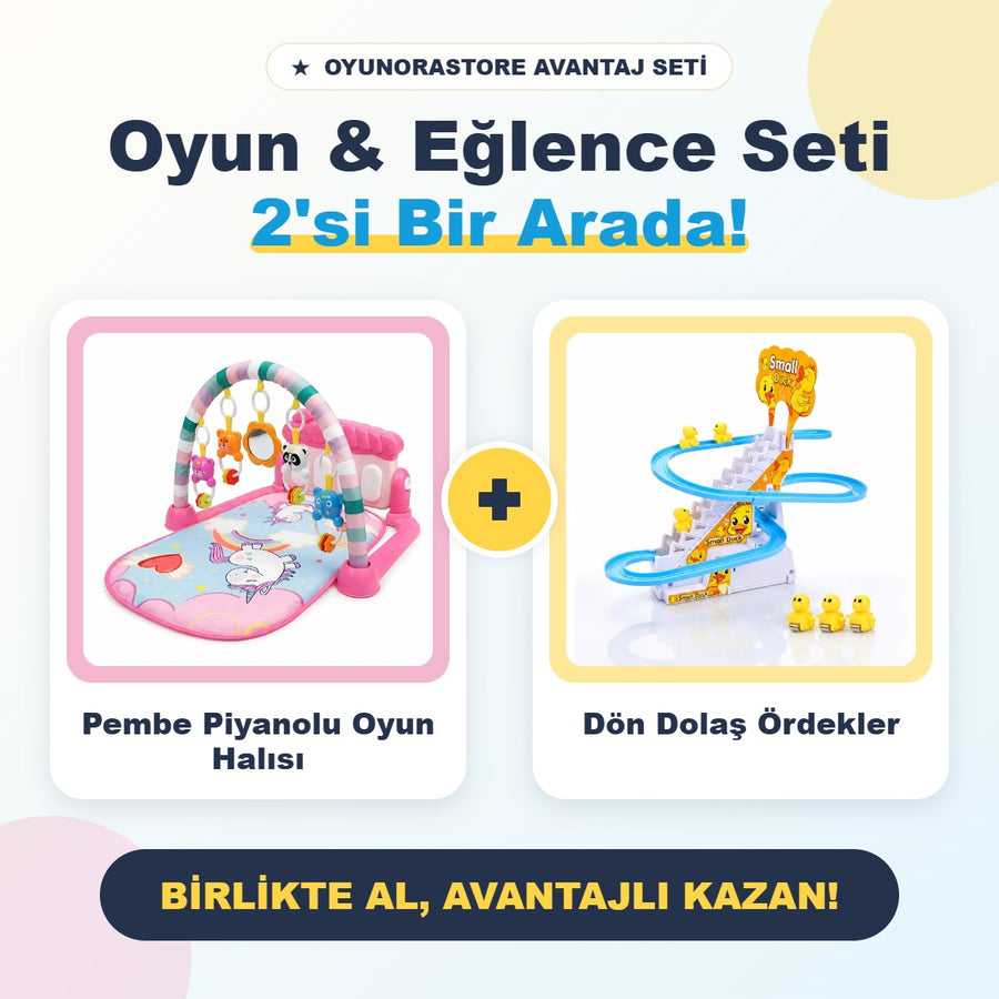Pembe piyanolu oyun halısı ve Dön Dolaş Ördekler oyuncak seti