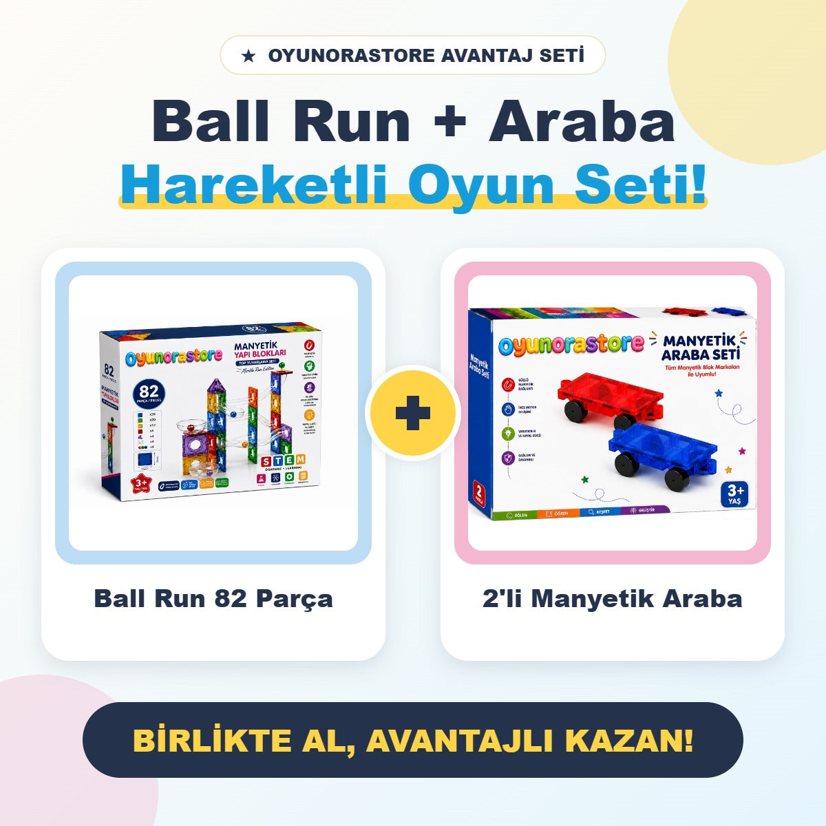 Ball Run 82 parça manyetik top parkuru ve 2'li manyetik araba seti