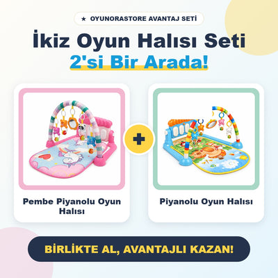 İkiz Oyun Halısı Seti: Pembe + Mavi Mantar Piyanolu Oyun Halısı