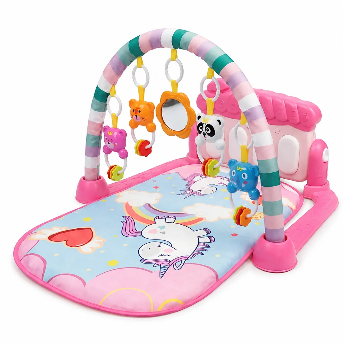 Pembe piyanolu sesli ışıklı aynalı bebek oyun halısı
